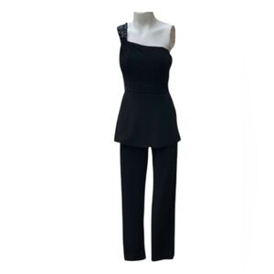 White House Black Market one shoulder peplum jumpsuit with jewel strap Sz 6